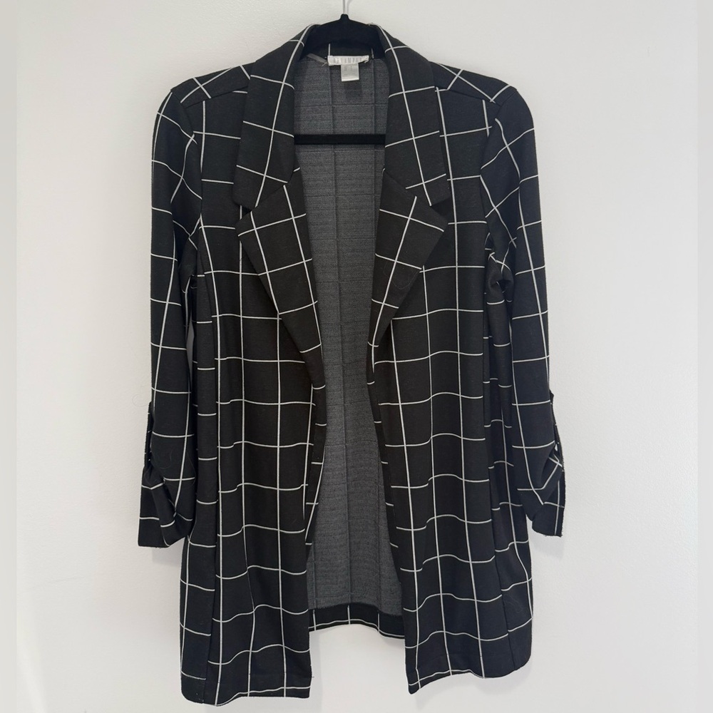 Black Windowpane Blazer Oversized | Work Office Chic Lightweight Jacket S/M - Picture 5 of 5